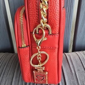 Michael Kors Red Pebbled Leather Crossbody with Gold Chain